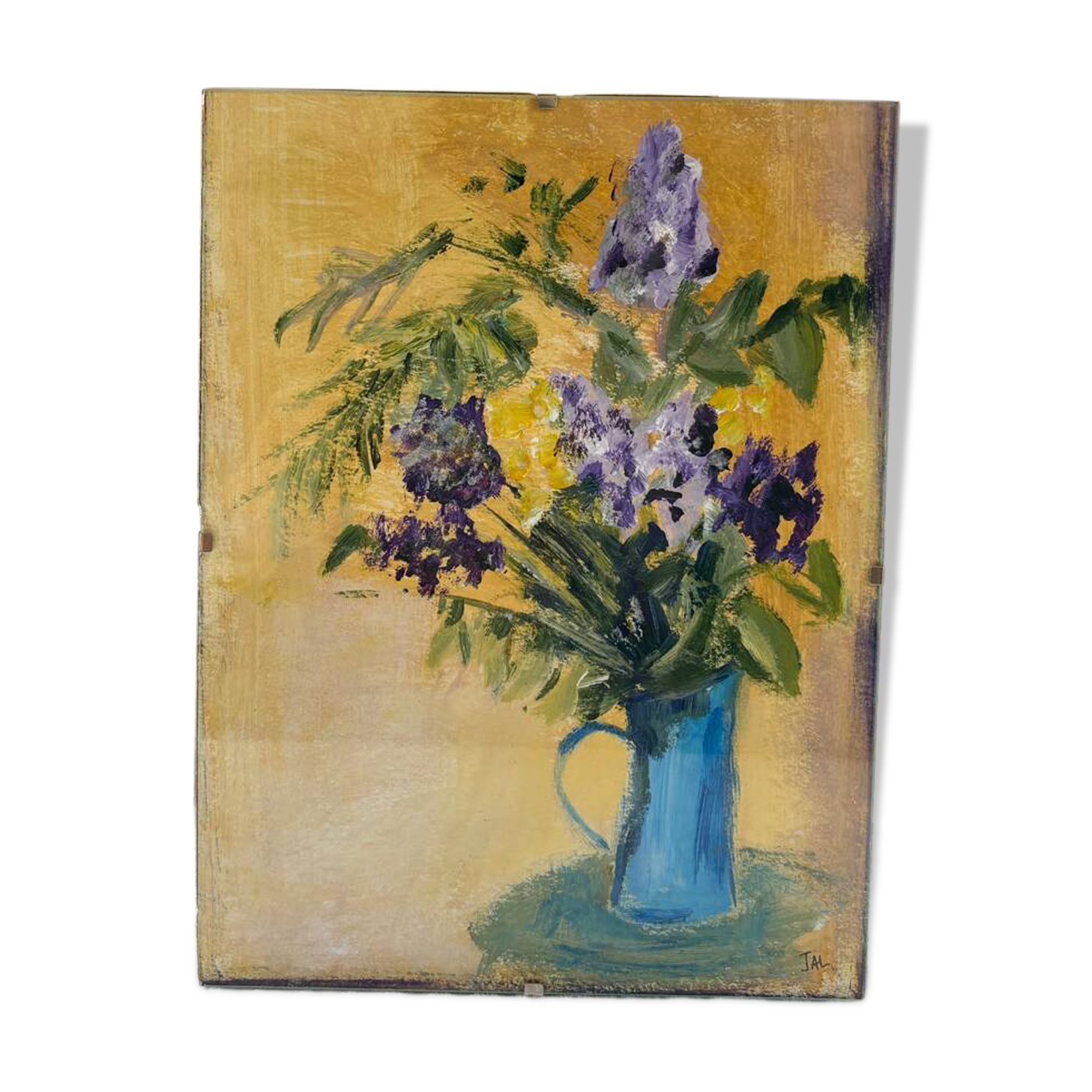 Acrylic painting of flowers in a jug.