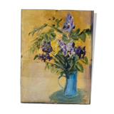 Acrylic painting of flowers in a jug.