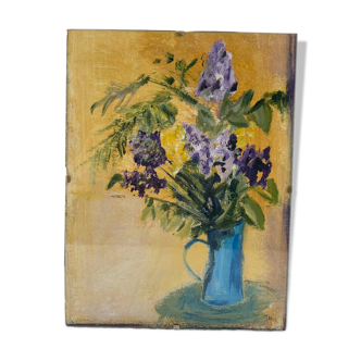 Acrylic painting of flowers in a jug.