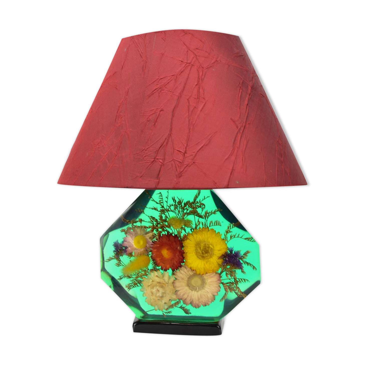 Lamp with inlay flowers, vintage