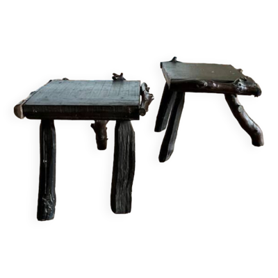 Paire de tabourets tripodes