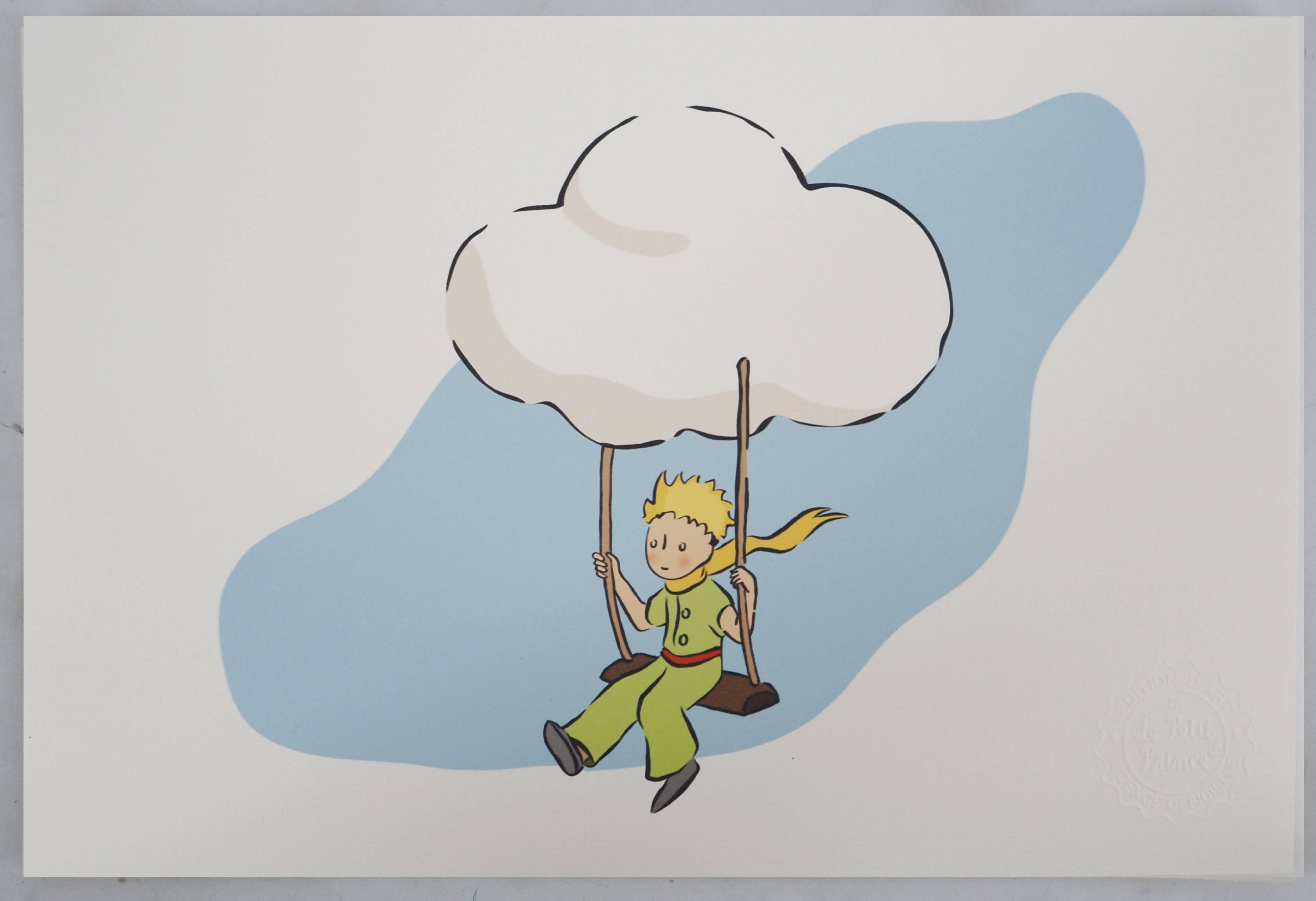 Antoine de Saint-Exupéry: The Little Prince flies with the clouds, lithograph.