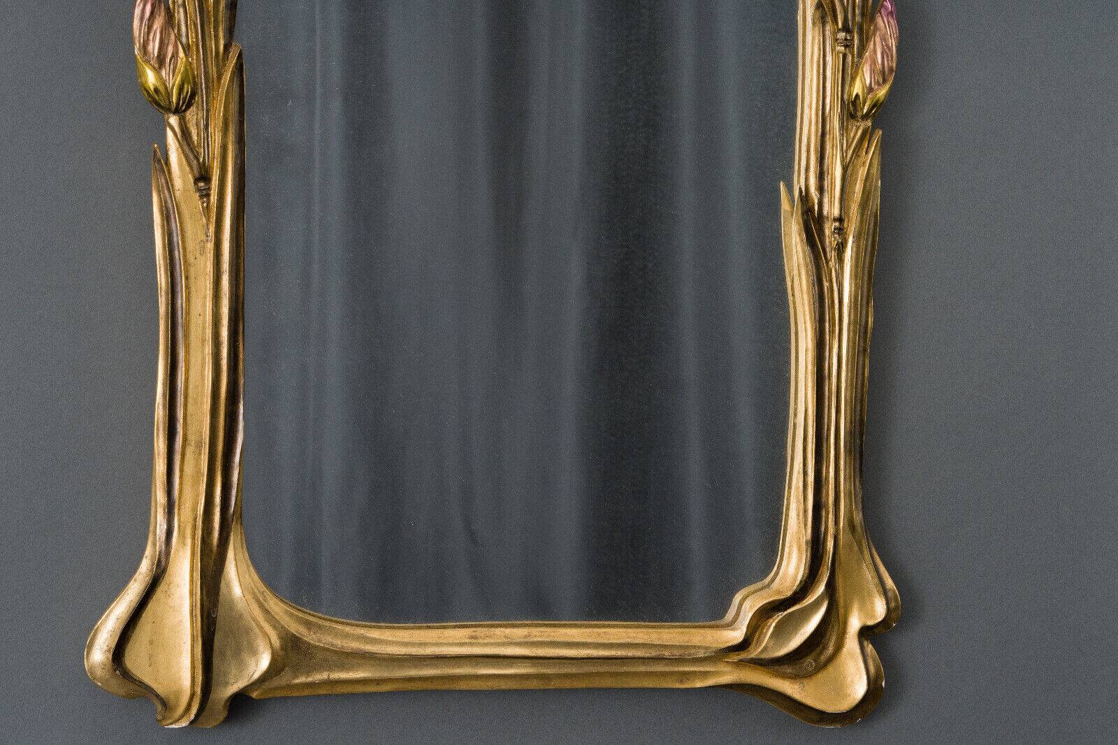 Mirror 1900 art nouveau noodle floral decor gilded wood