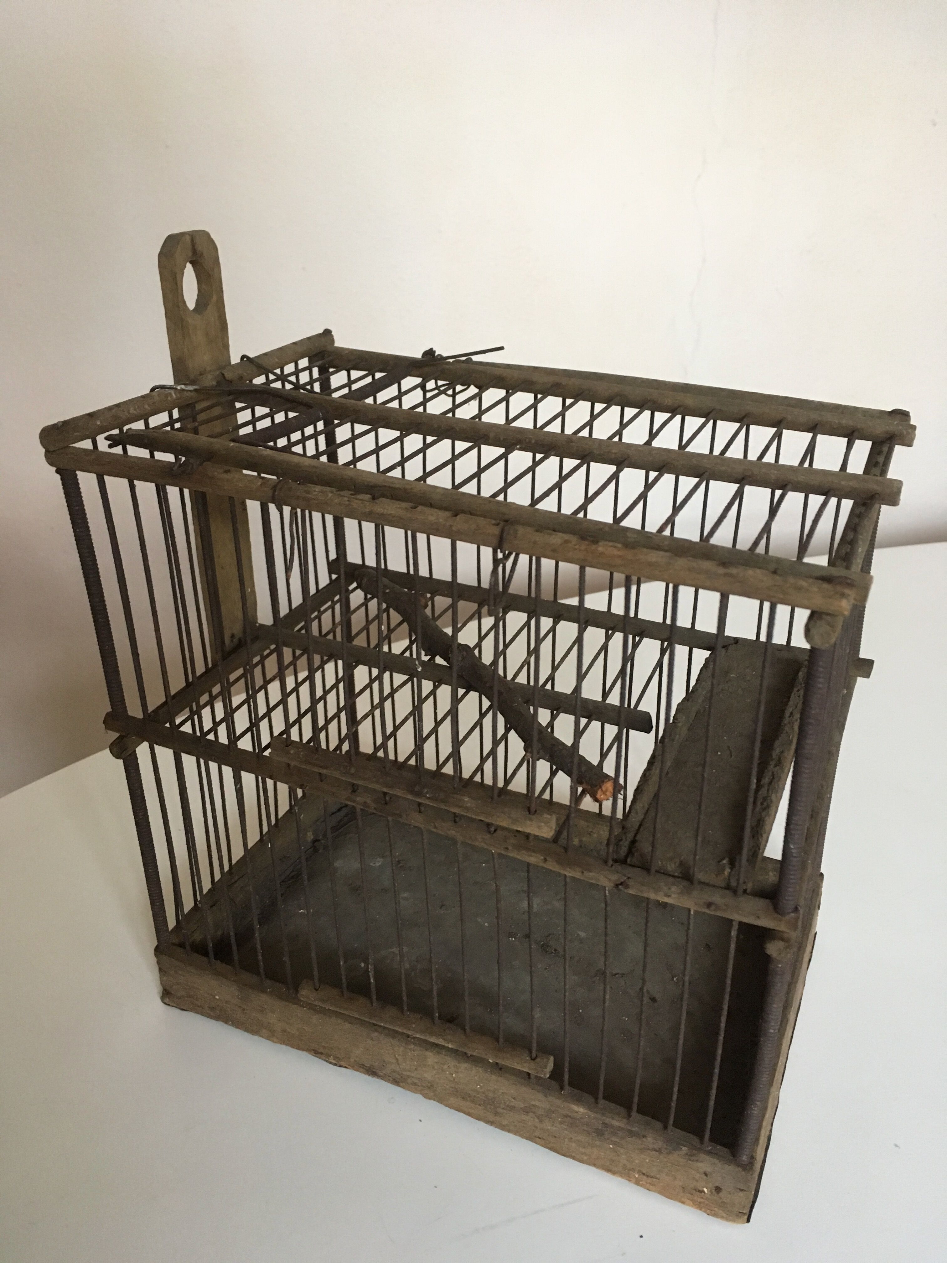 Garden bird cage 19th in zinc and wood