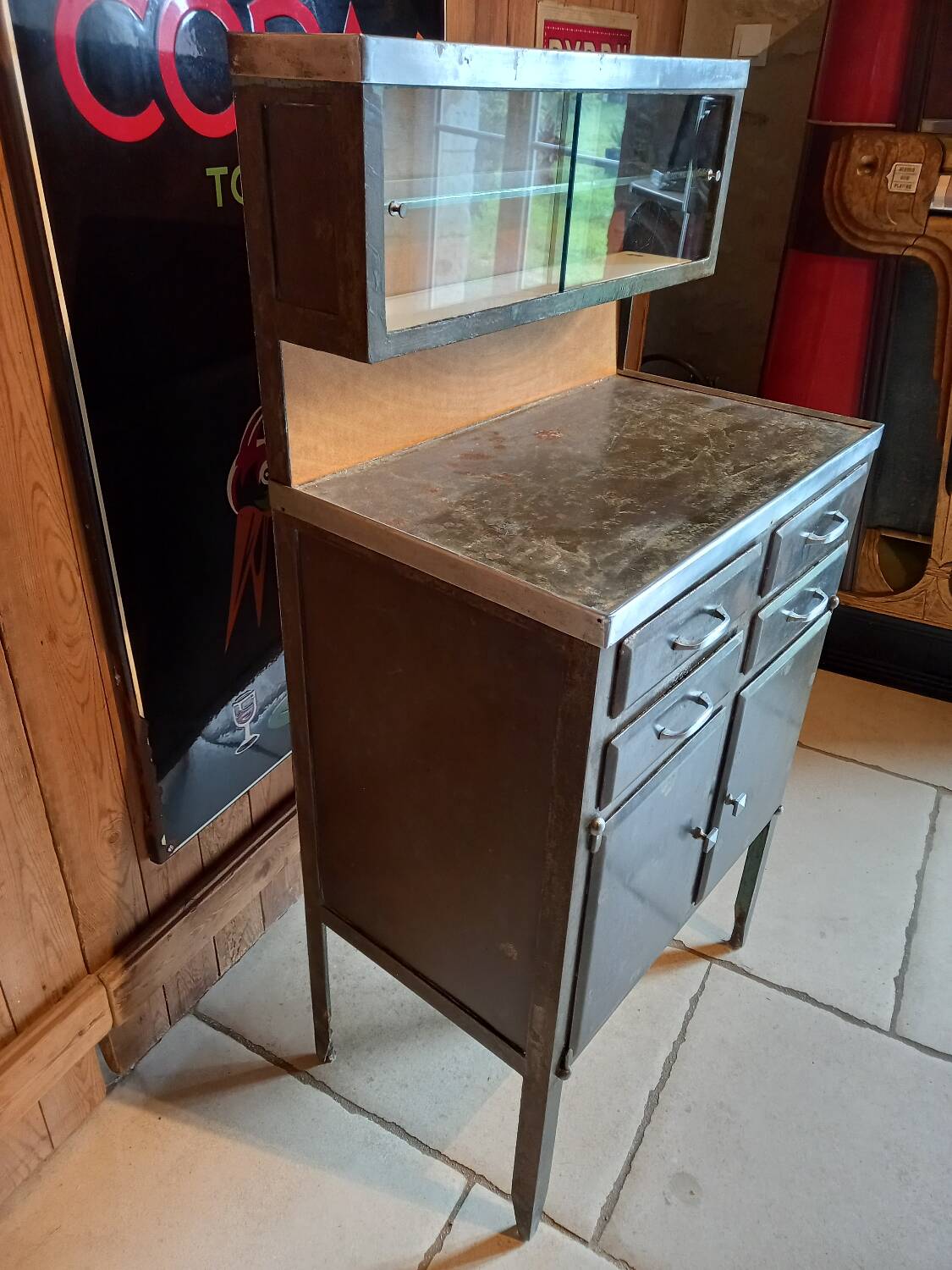 Antique metal medical cabinet