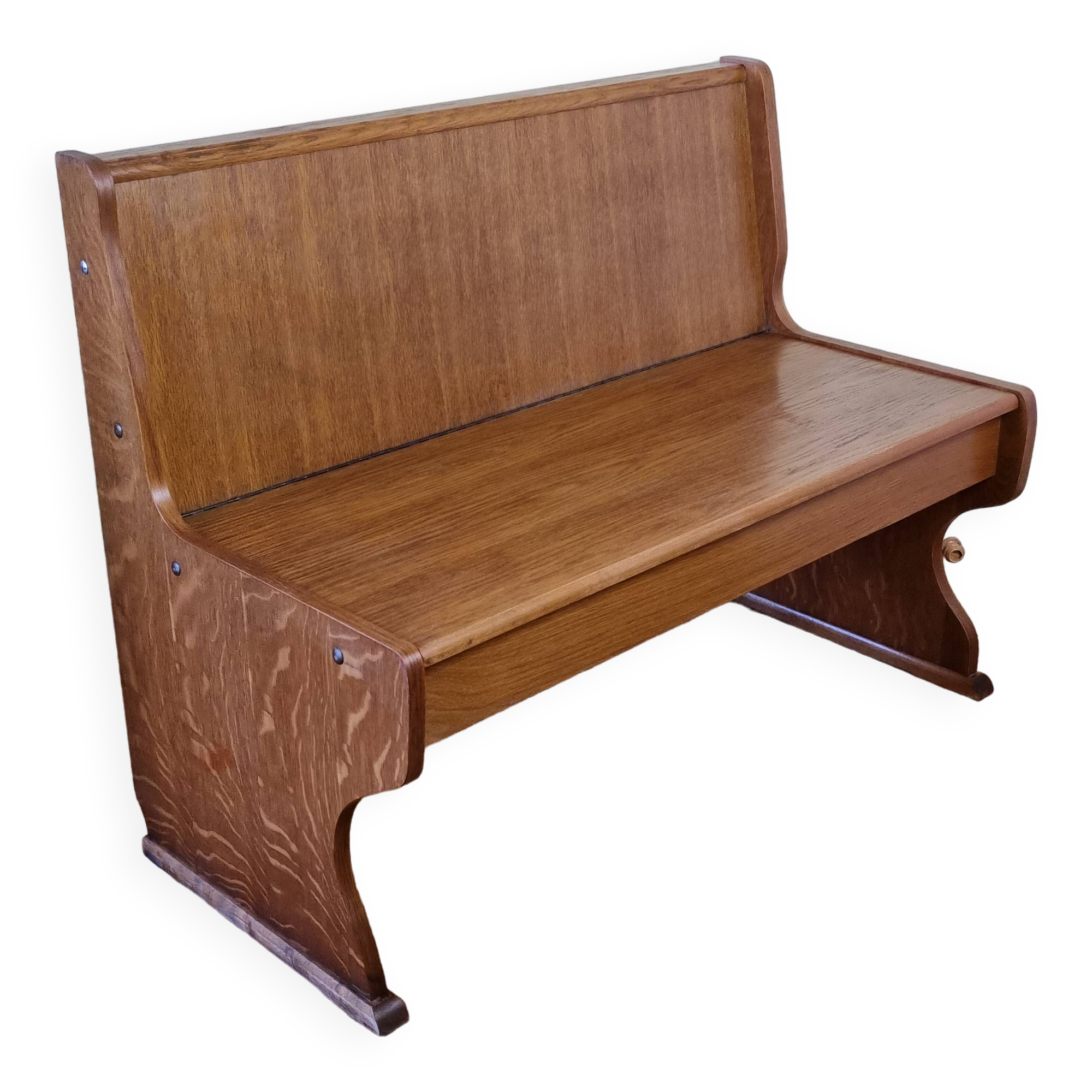 Vintage oak bench with storage compartment, two-seater, 104 cm