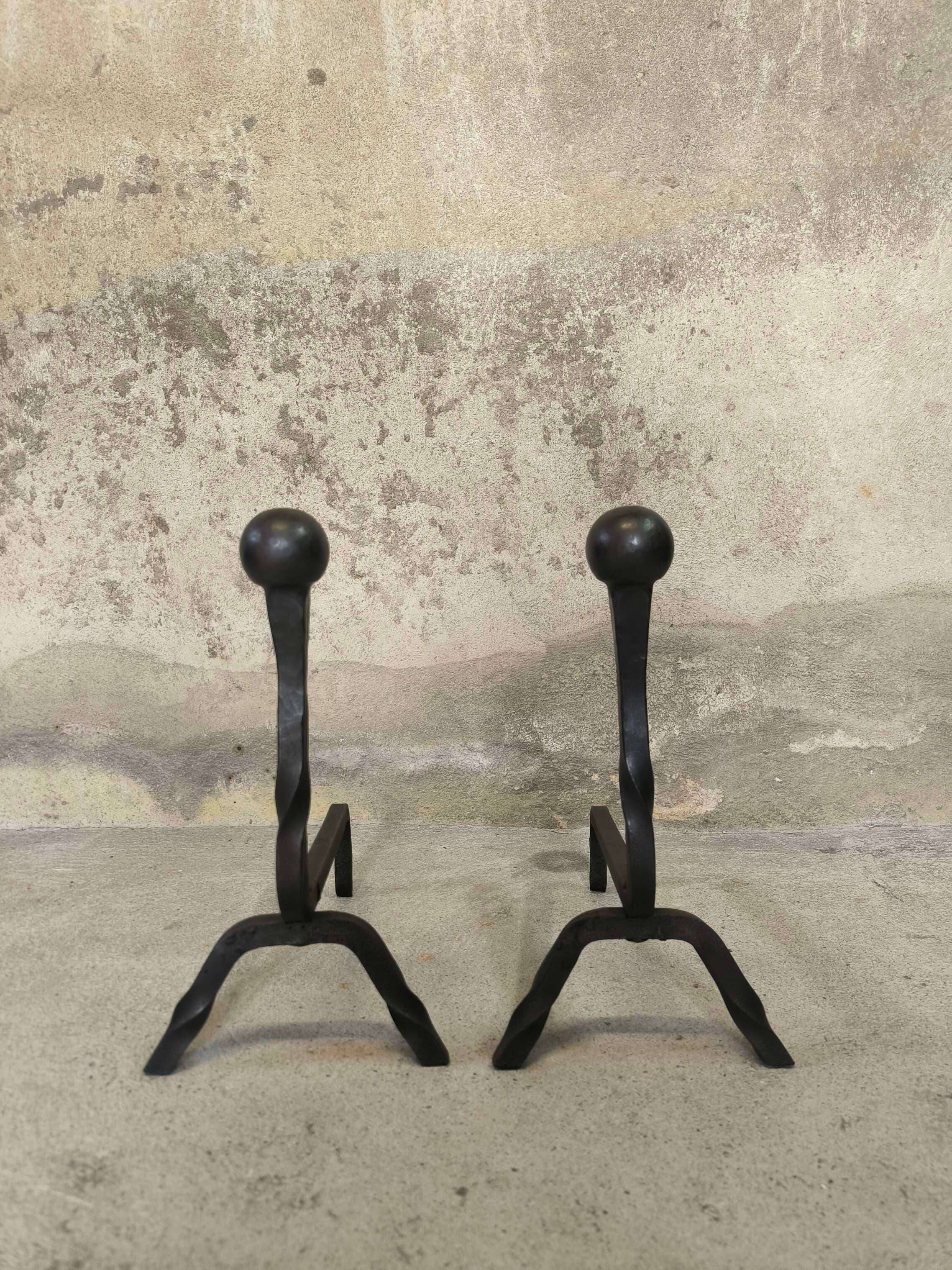Brutalist pair of andirons