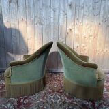 Pair of Napoleon III style crapaud armchairs in two-tone velvet.