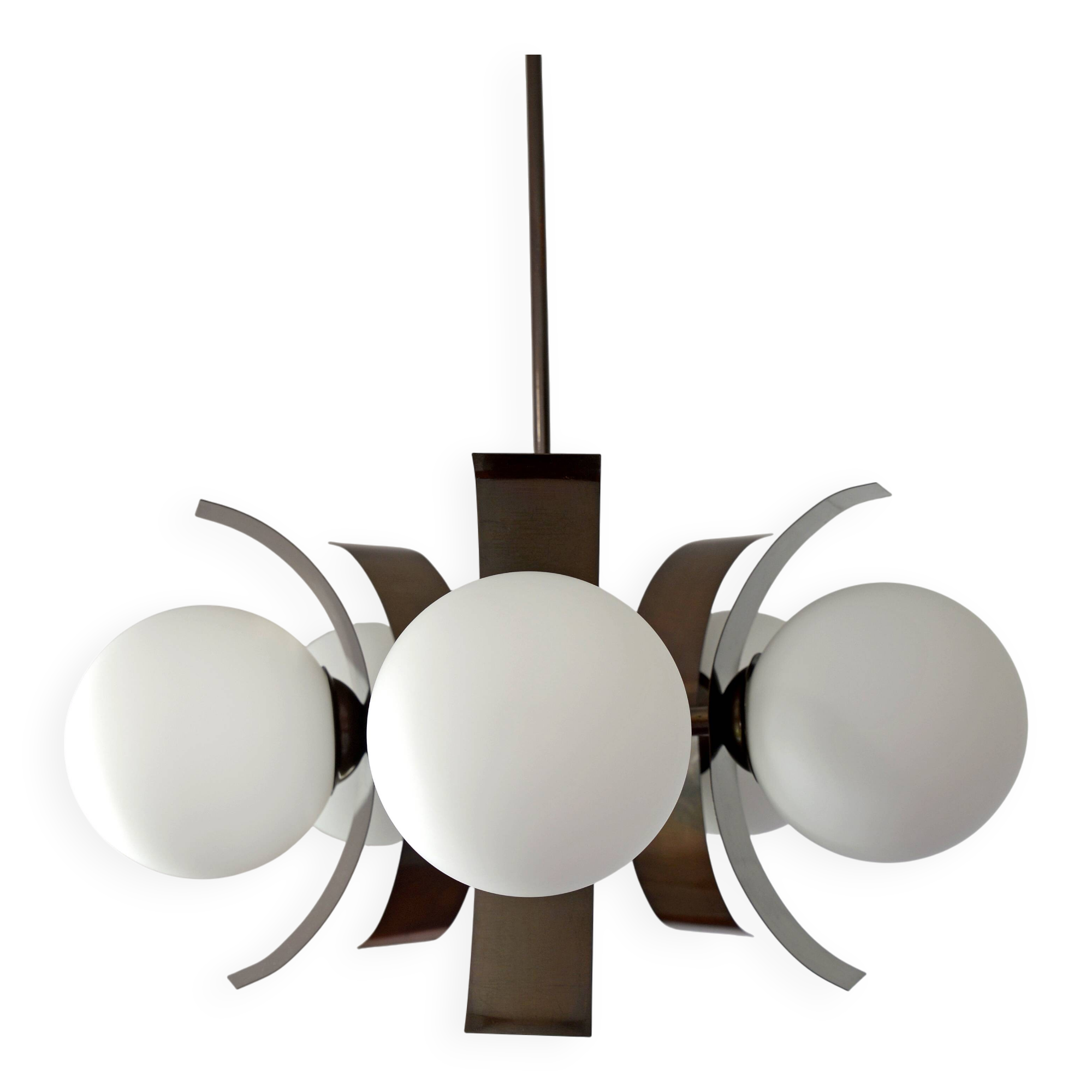 Brutalist Sputnik Hanging Light Vintage Copper Pendant Lamp Yugoslavia 1970