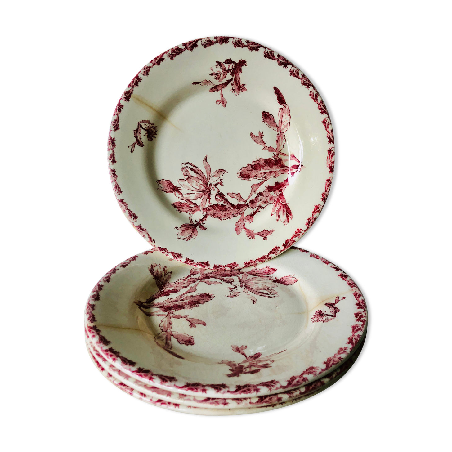 Set of 4 flat plates in Gien porcelain