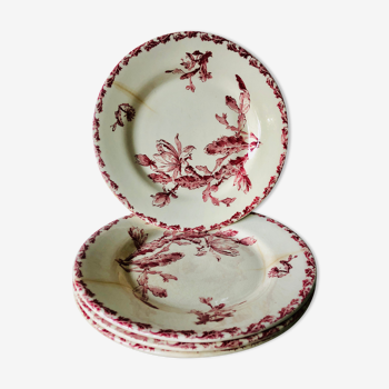 Set of 4 flat plates in Gien porcelain