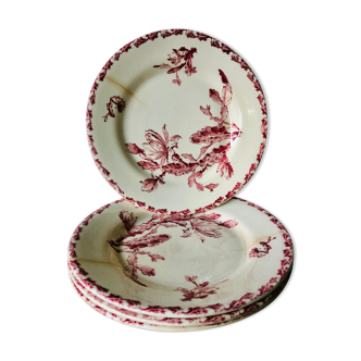 Set of 4 flat plates in Gien porcelain