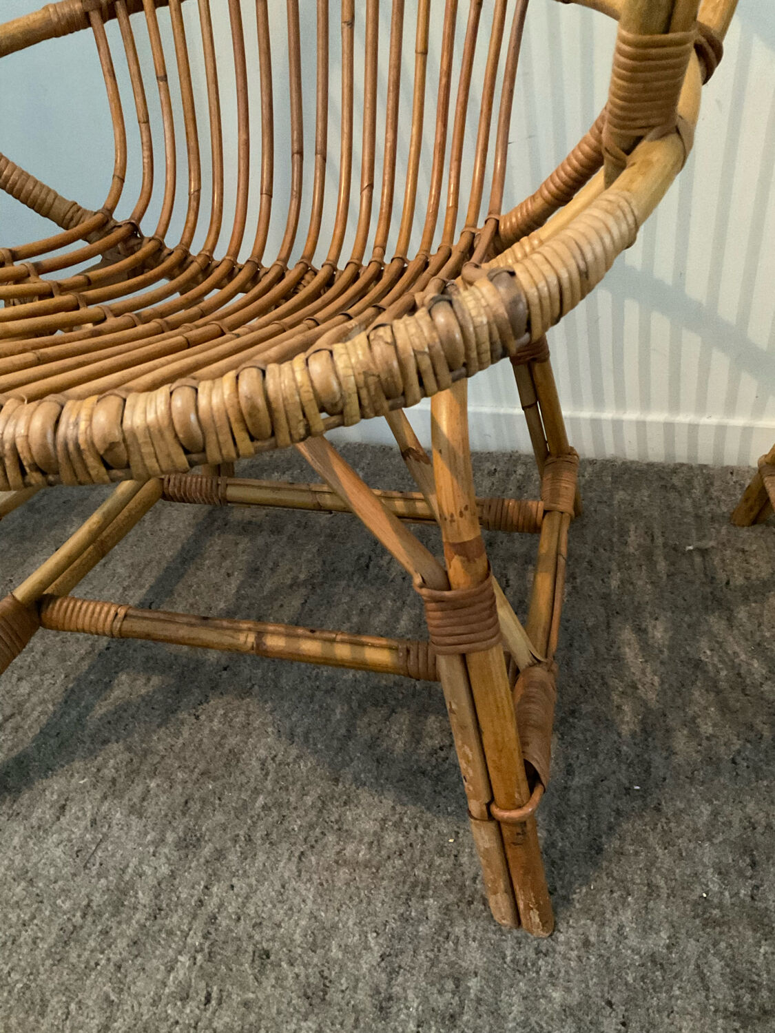 Pair of rattan shell armchairs 60s