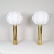 Pair of large Bergboms B-010 table lamps in brass, mid-century, 1960s, Sweden.