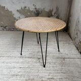 Wicker and metal coffee table from the 1950s