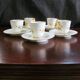 5 X Antique Limoges Porcelain Coffee Cups pairs Gold Ribbon Handle, 1890s