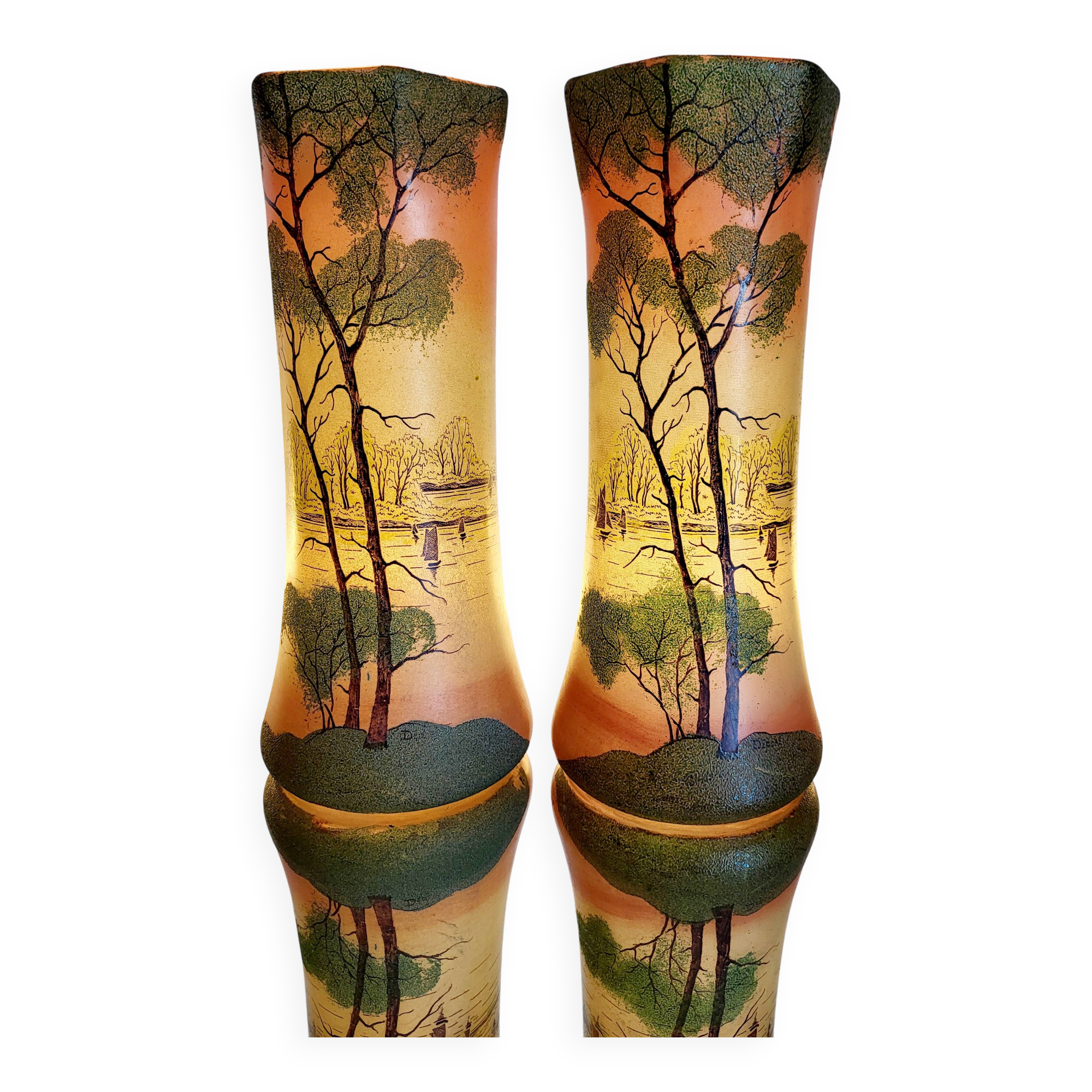 Vaas Art Nouveau, Théodore Legras, geëmailleerde glassen vazen, ensemble