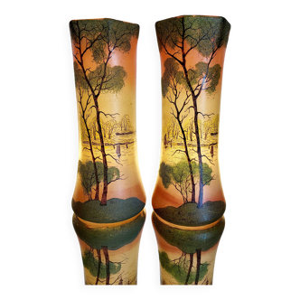 Vaas Art Nouveau, Théodore Legras, geëmailleerde glassen vazen, ensemble