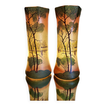 Vaas Art Nouveau, Théodore Legras, geëmailleerde glassen vazen, ensemble