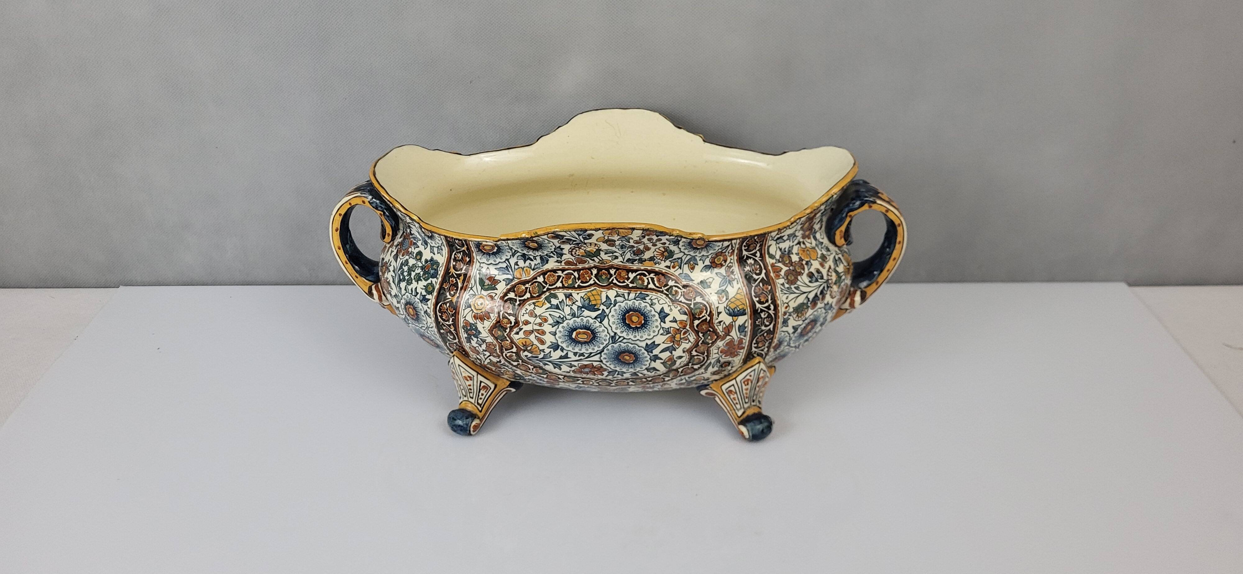 19th century Gien earthenware planter with Persian decor