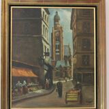 Tableau Grande huile sur toile d'une rue