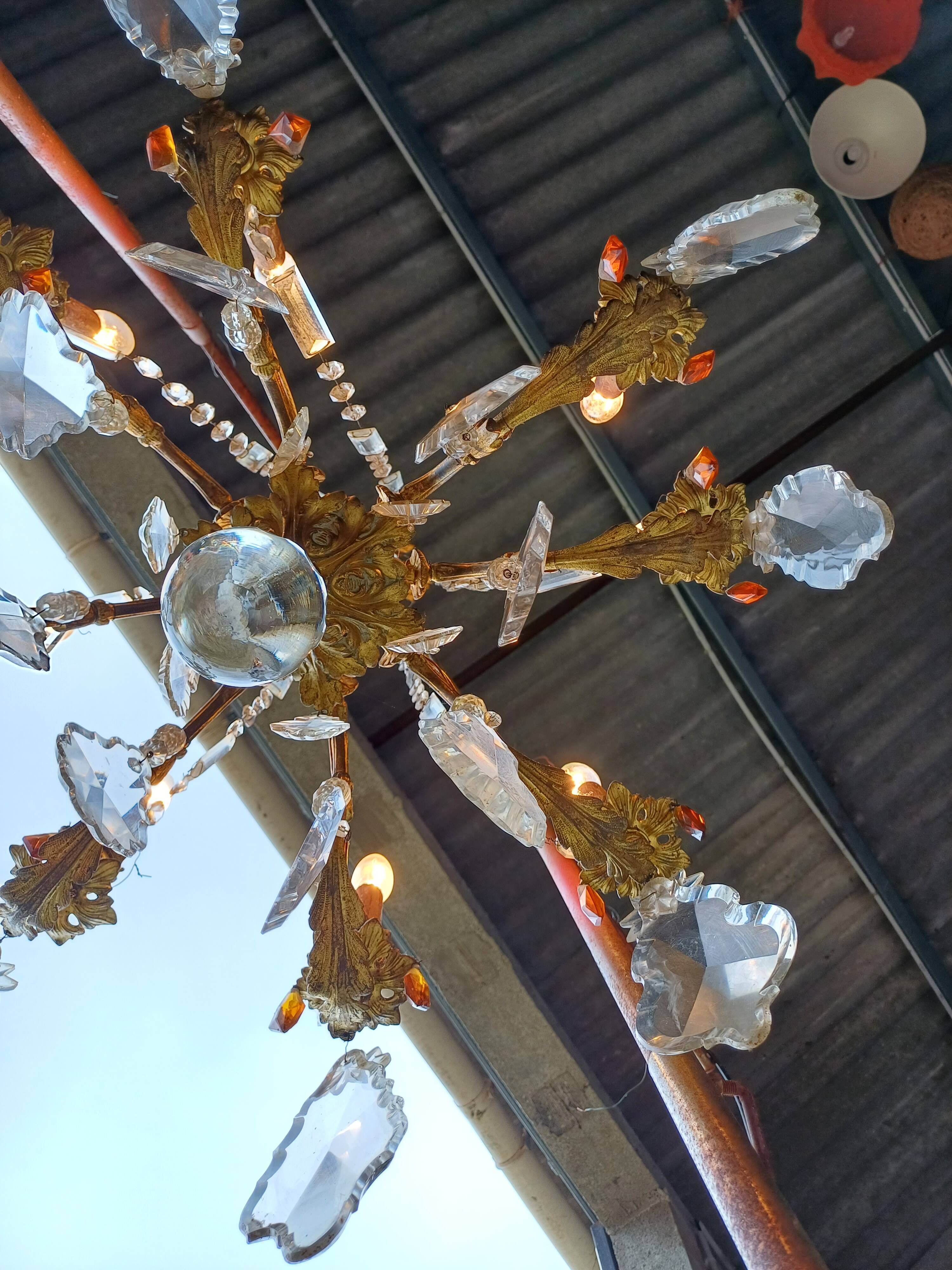 19th Bronze and Crystal Chandelier