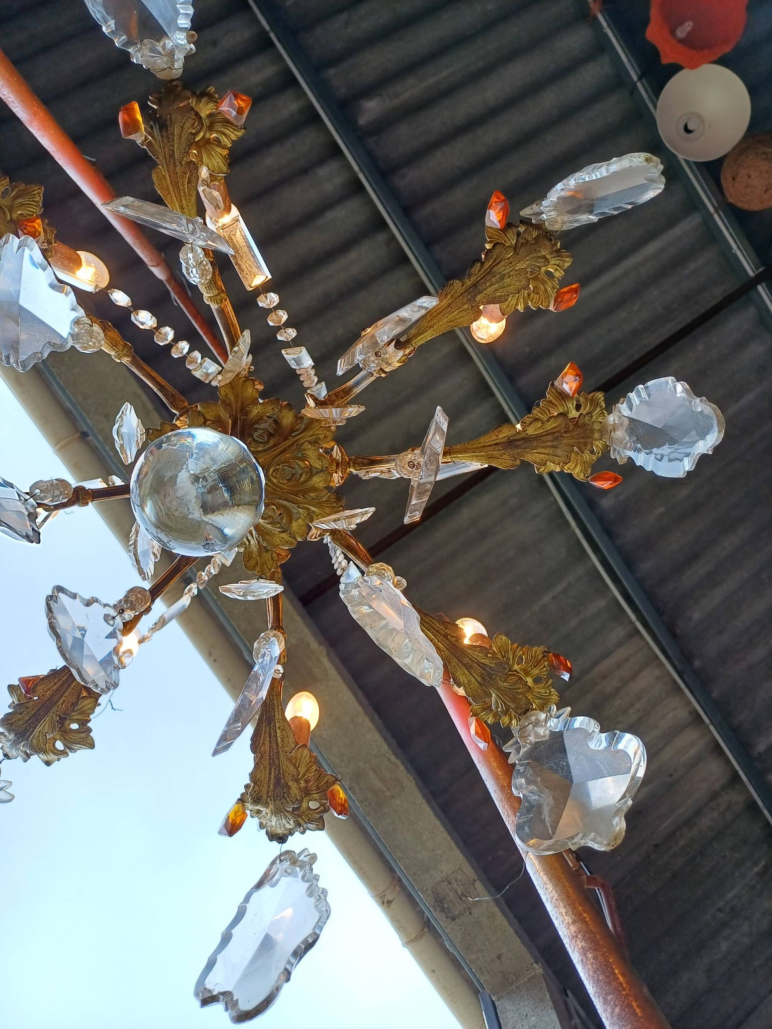 19th Bronze and Crystal Chandelier