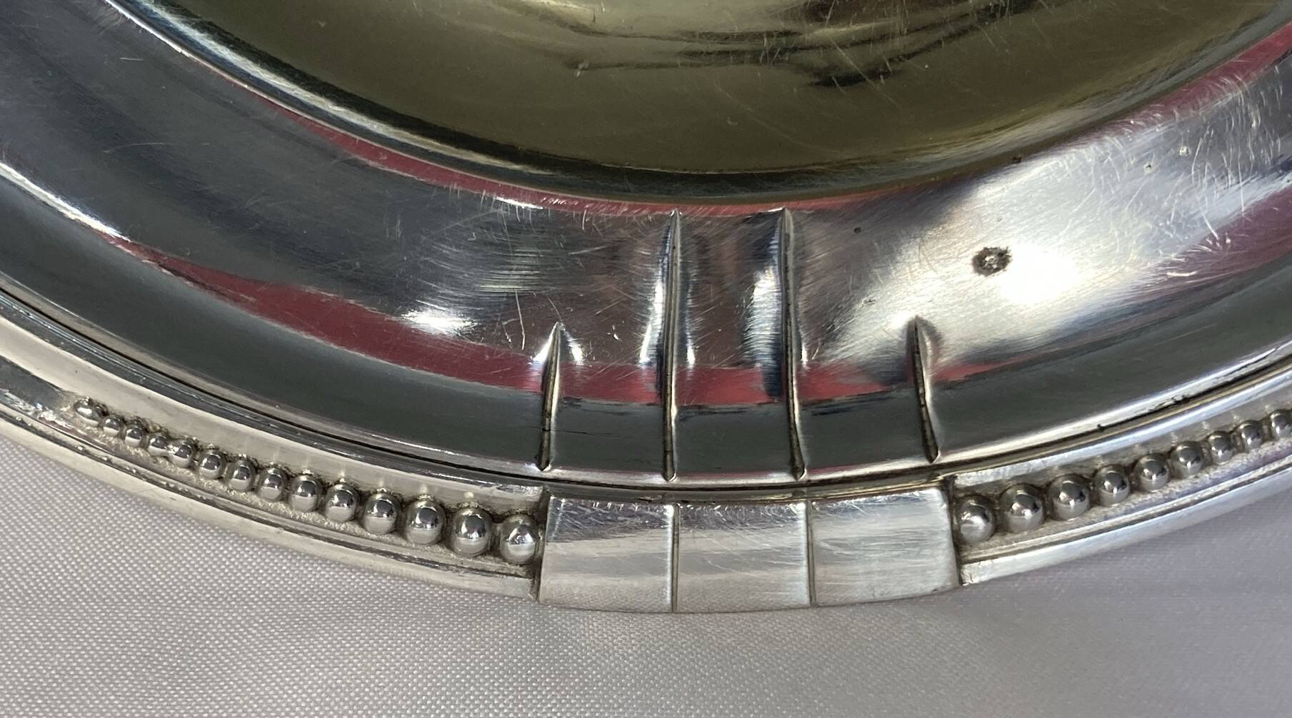 Art Deco silver-plated metal tray on pedestal, circa 1930