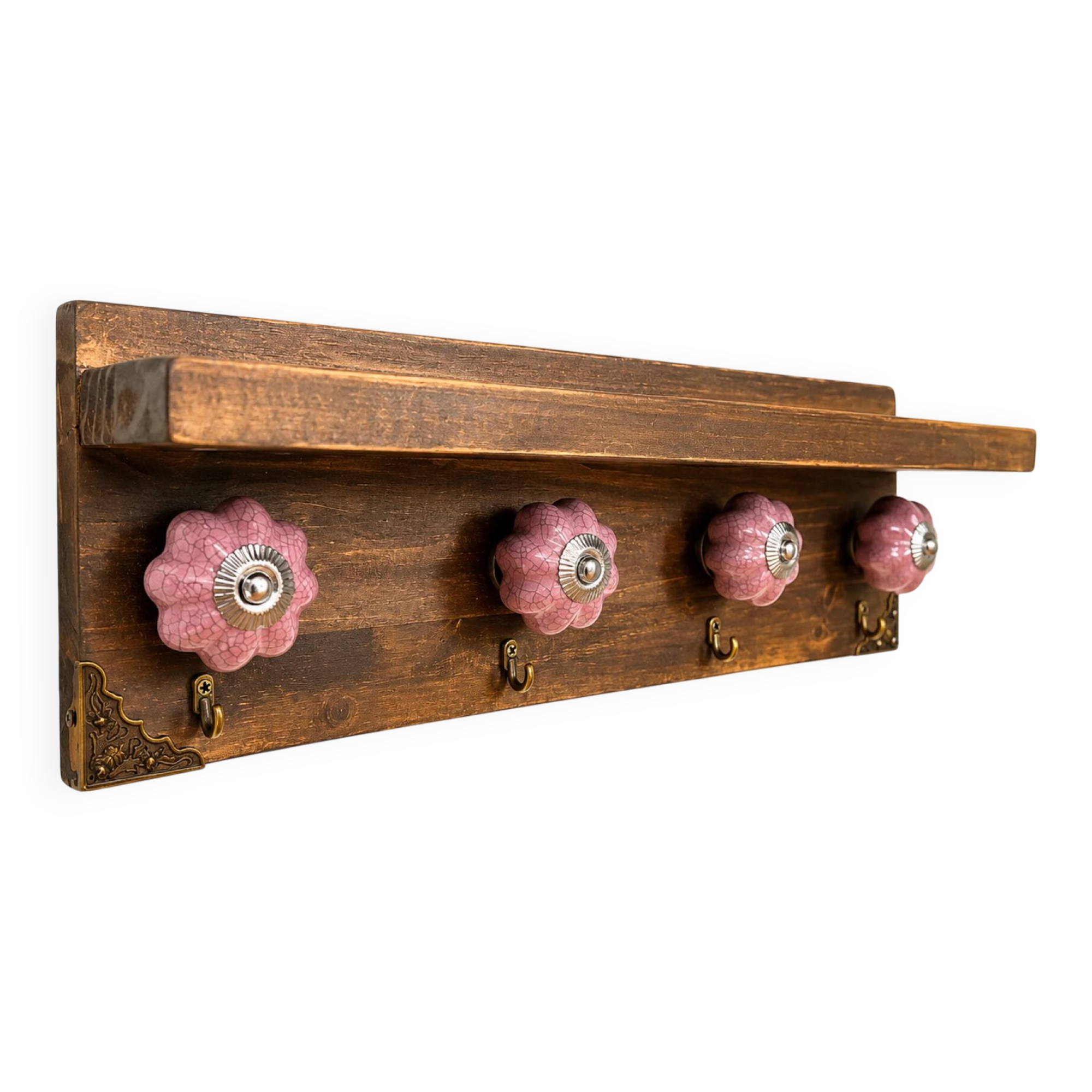 "Wall-mounted key holder shelf in wood, chic country / vintage / shabby style"