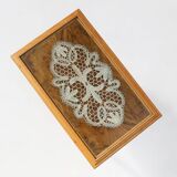 Side Table in Beech with Lace Inlay and Glass Top, France 1950s