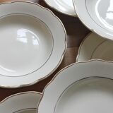 10 vintage Digoin Sarreguemines ivory earthenware soup plates with gold edging