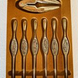 Set of 6 lobster forks and tongs, silver plated metal by Silea, circa 70