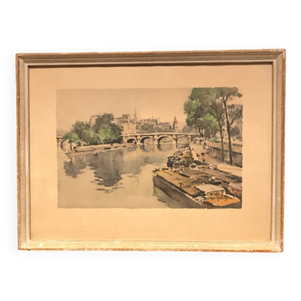 Early 20th century watercolor of the Pont Neuf signed “Henry”