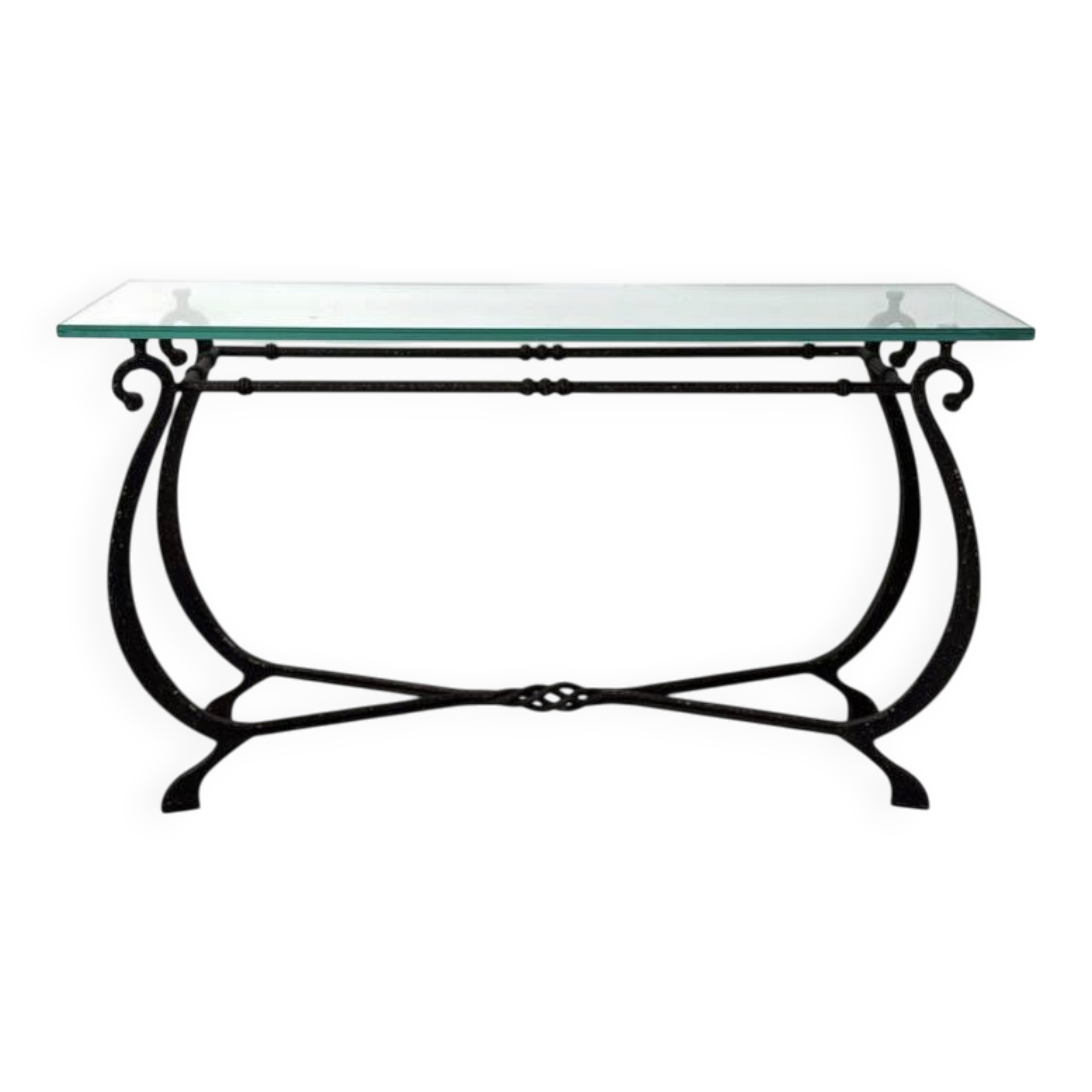 Glass and Wrought Iron Console, France, 1940s