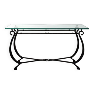 Glass and Wrought Iron Console, France, 1940s