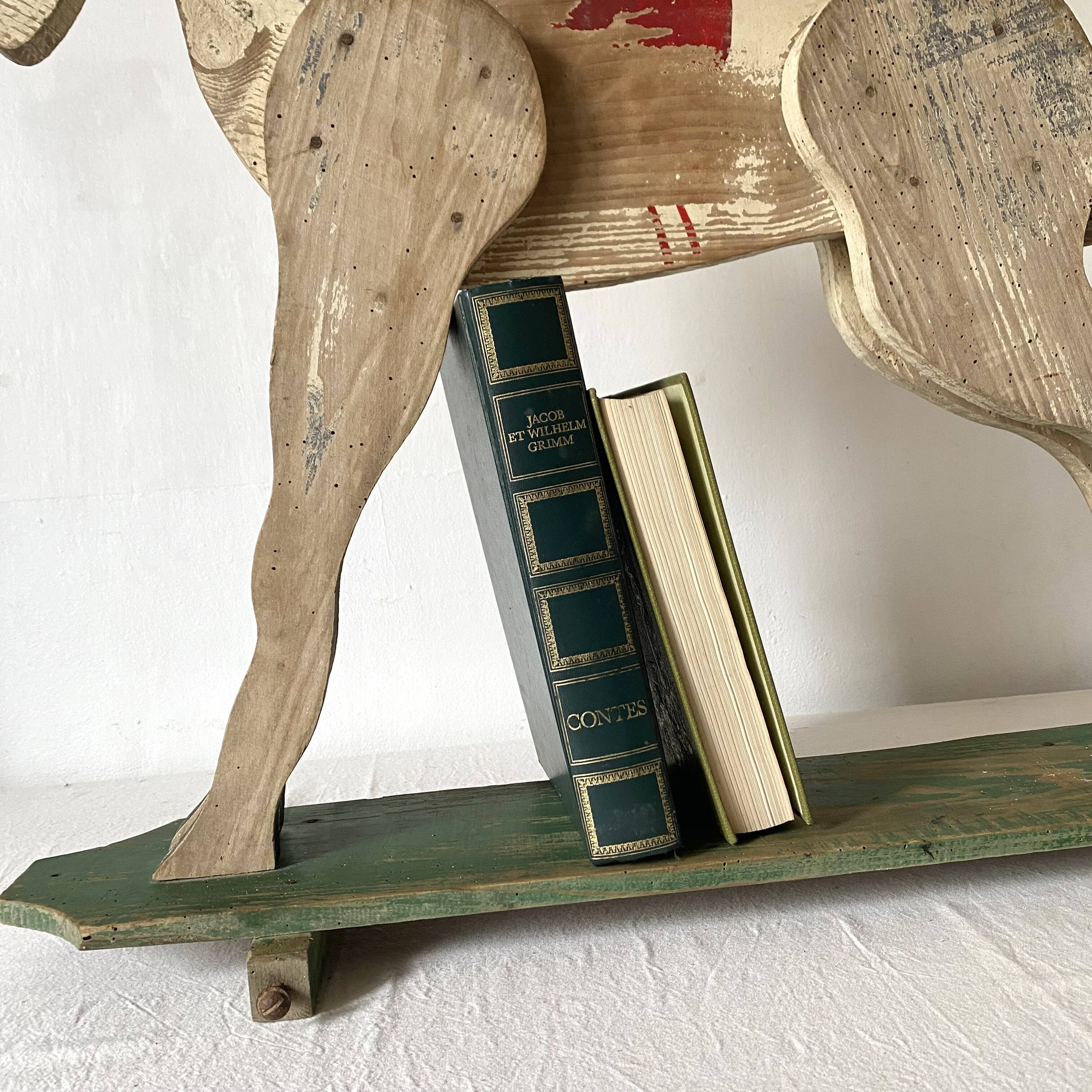 Wooden horse wall shelf, old toy