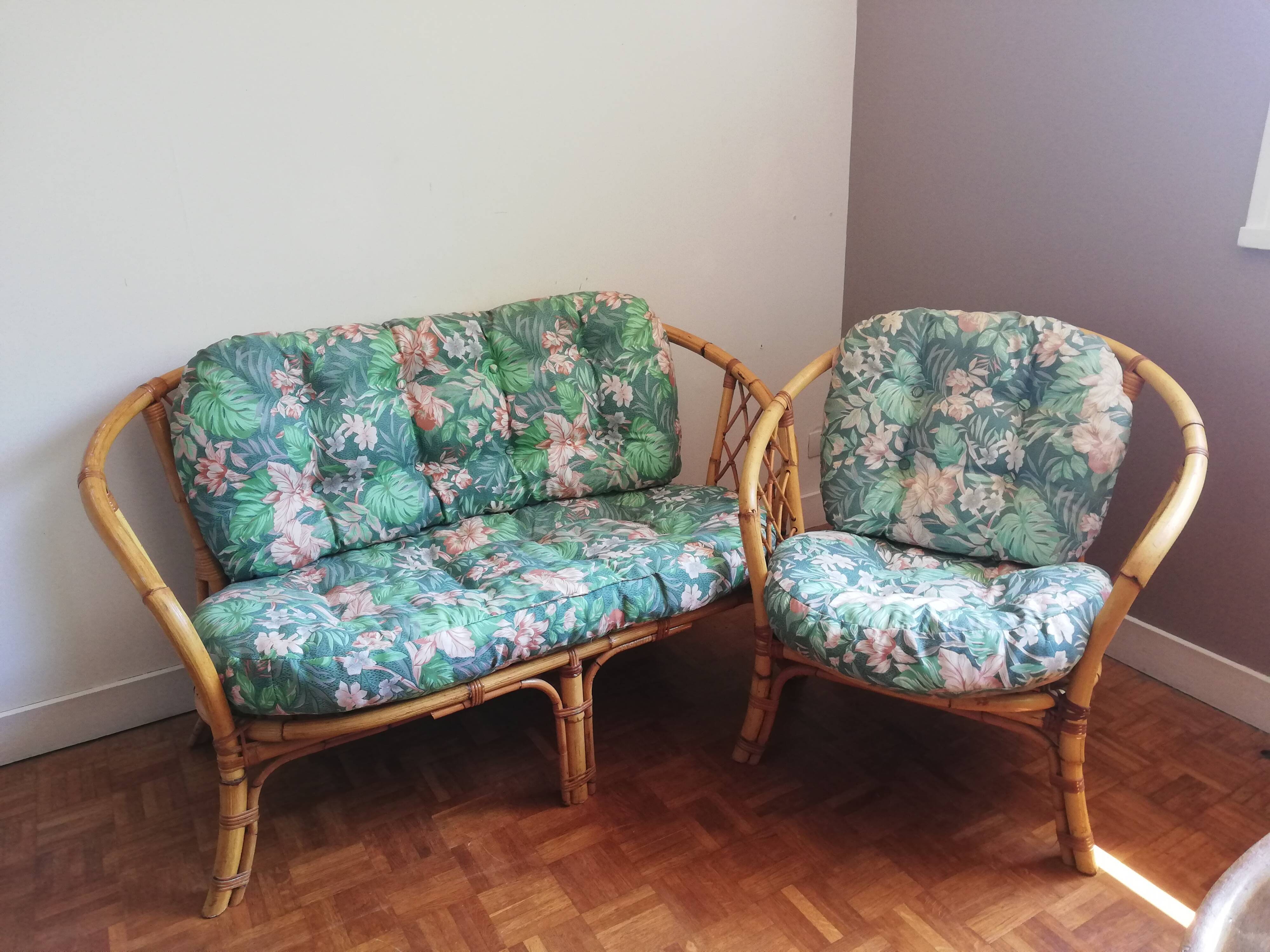 Rattan bench and chair