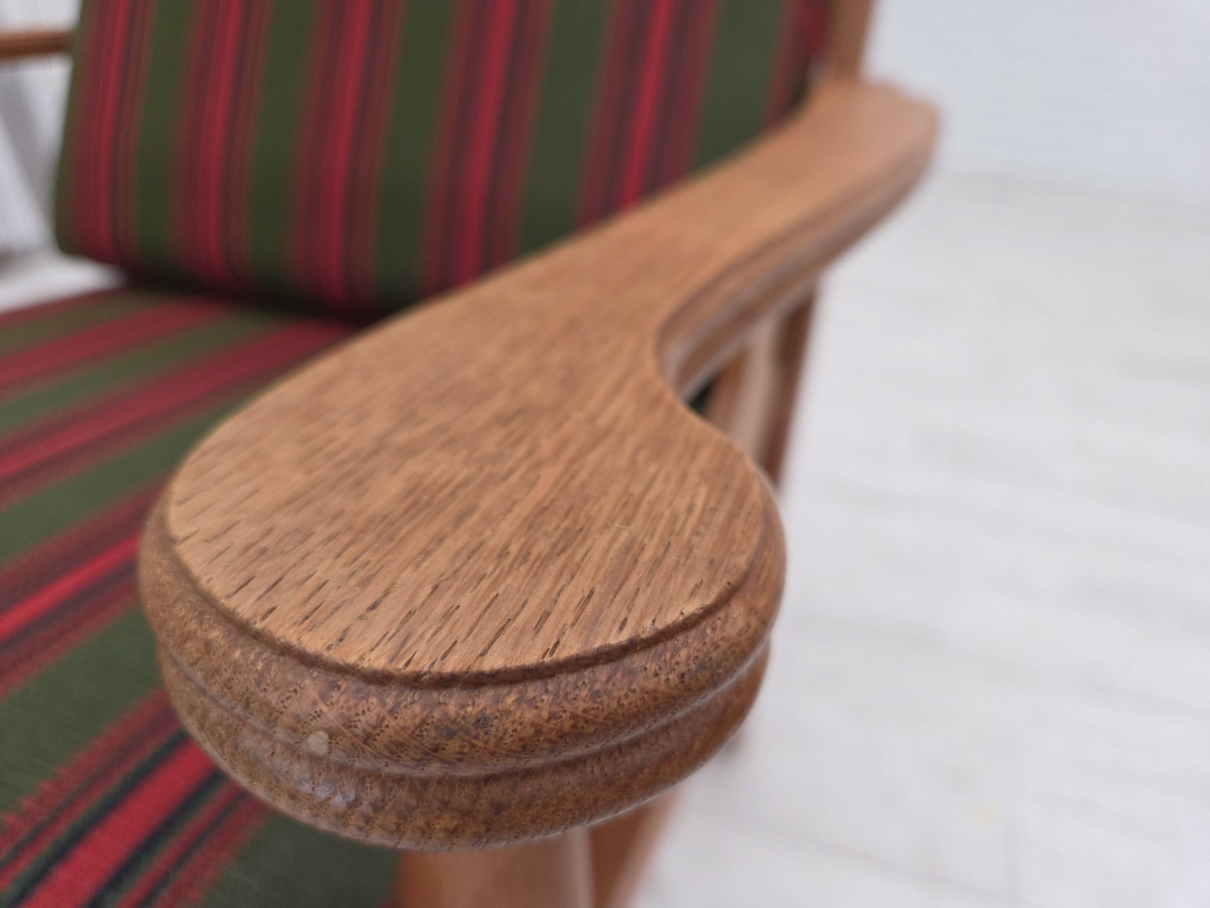 1970s, Danish armchair, green furniture wool, solid oak wood.