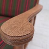 1970s, Danish armchair, green furniture wool, solid oak wood.