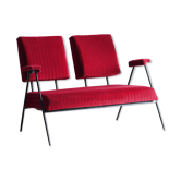 60s design sofa in metal and red velvet