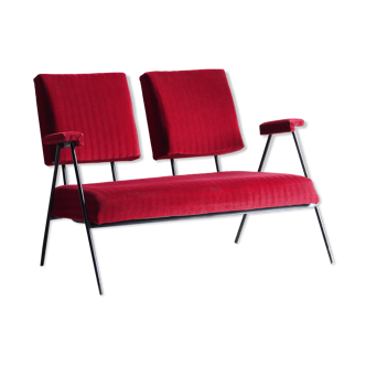 60s design sofa in metal and red velvet