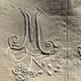 Hemp sheet embroidered MR very old seam central days crossed