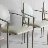 Postmodern dining chairs in steel and white leather, Belgium 1980s