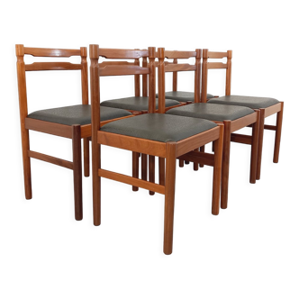 Suite de 6 chaises scandinaves vintage en teck et skai des années 60