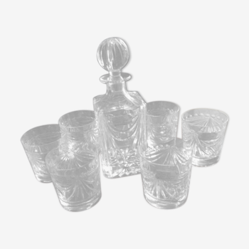6 glasses and Baccarat crystal carafe