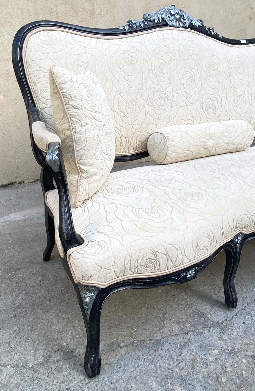 3-seater sofa, black and silver painted wood