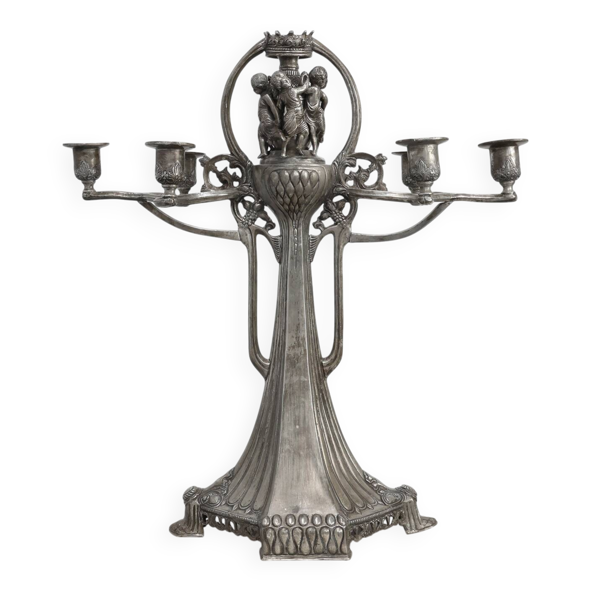Art Nouveau tin candle holder by Achille Gamba, Italy ca. 1900
