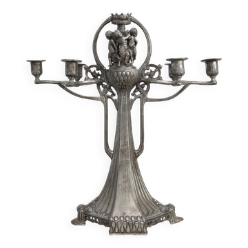Art Nouveau tin candle holder by Achille Gamba, Italy ca. 1900