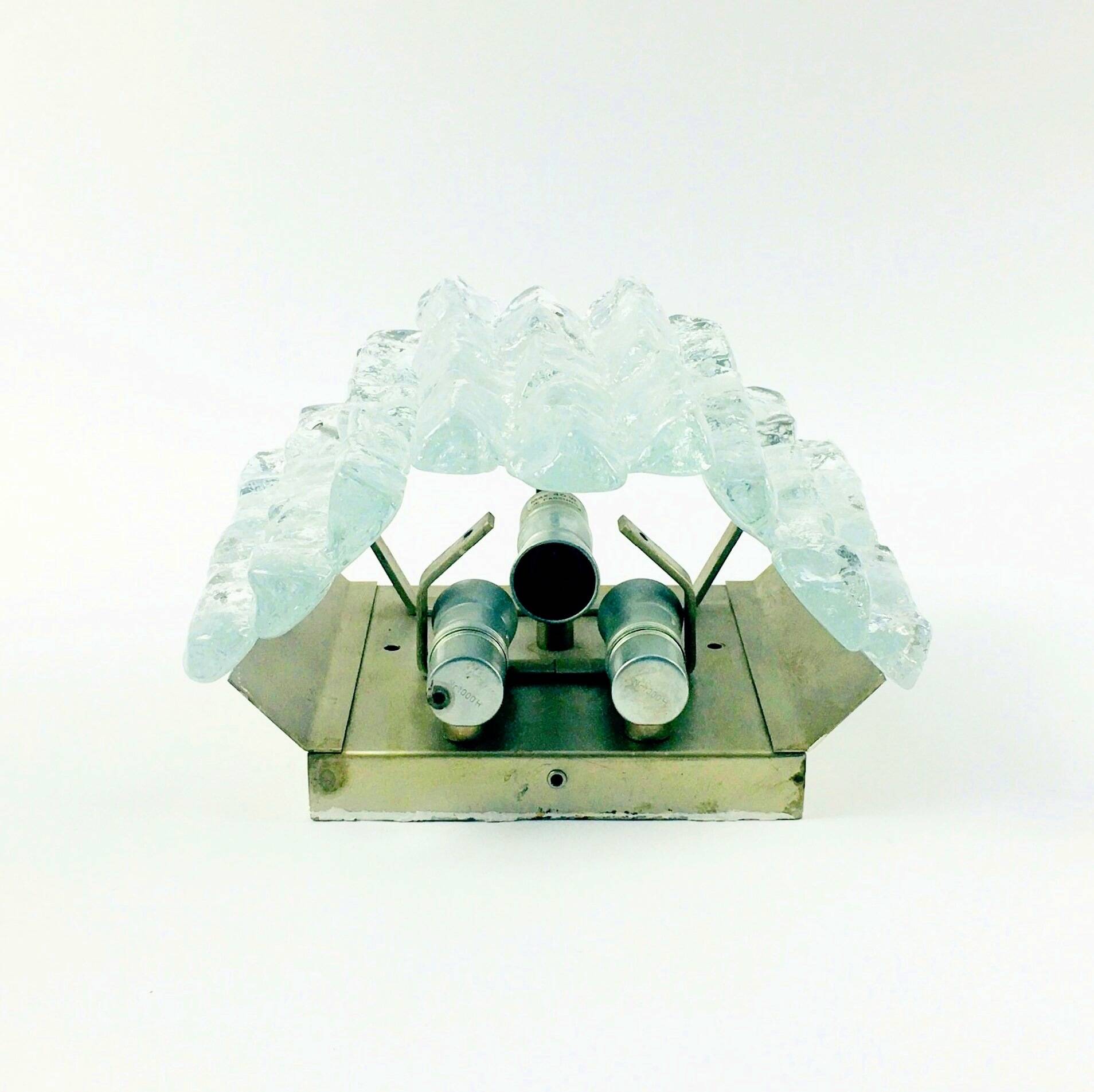 Pair Of Mid Century Ice Glass Wall Lamps From Kalmar Franken, Austria,1960s