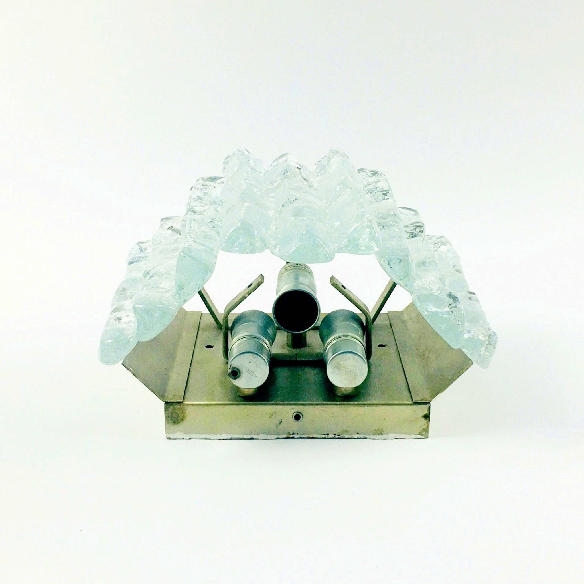 Pair Of Mid Century Ice Glass Wall Lamps From Kalmar Franken, Austria,1960s
